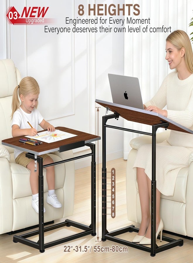 Dataroad Selead Extra Large Heavy Duty TV Tray Table, 23.6" Folding C-Shaped Laptop Desk for Couch & Bed, Height & Tilt Adjustable Overbed End Table with Phone/Tablet Slot, Easy Clean Walnut Finish for Small Spaces - Image 4