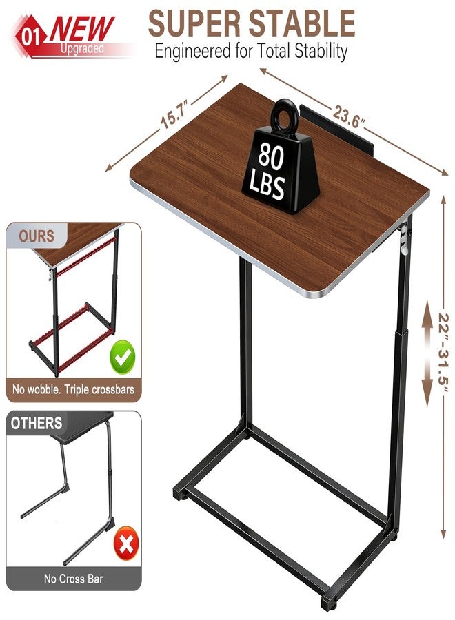 Dataroad Selead Extra Large Heavy Duty TV Tray Table, 23.6" Folding C-Shaped Laptop Desk for Couch & Bed, Height & Tilt Adjustable Overbed End Table with Phone/Tablet Slot, Easy Clean Walnut Finish for Small Spaces - Image 2