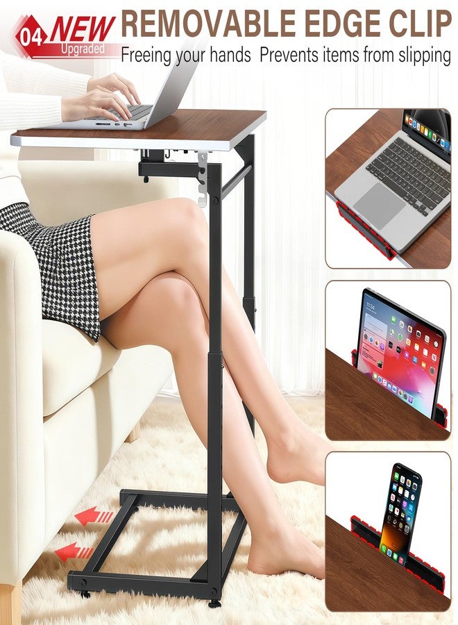 Dataroad Selead Extra Large Heavy Duty TV Tray Table, 23.6" Folding C-Shaped Laptop Desk for Couch & Bed, Height & Tilt Adjustable Overbed End Table with Phone/Tablet Slot, Easy Clean Walnut Finish for Small Spaces - Image 5