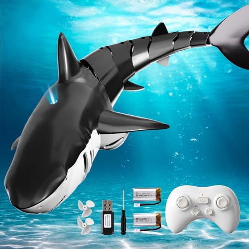 BLmukce 24GHz Remote Control Shark Toy for Pool 118 Scale High Simulation RC Shark with Light Spray Water Electric Remote Controlled Swimming Water Pool Toys for 4 5 6 7 Year olds Kid Boys Girls - Image 1