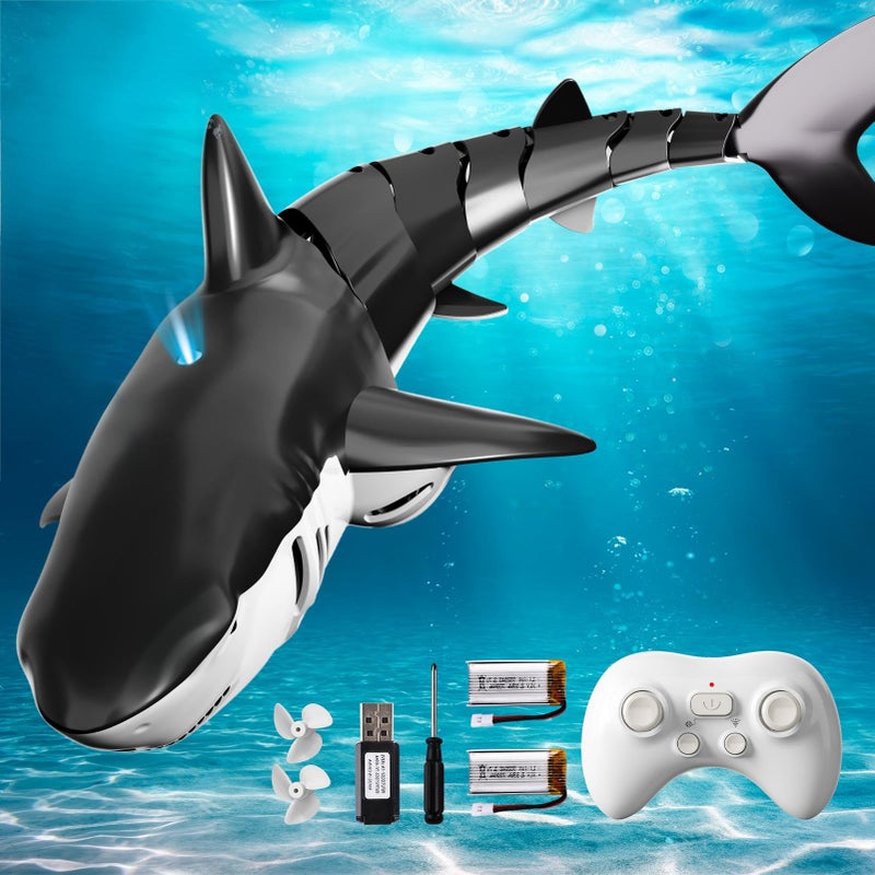BLmukce 24GHz Remote Control Shark Toy for Pool 118 Scale High Simulation RC Shark with Light Spray Water Electric Remote Controlled Swimming Water Pool Toys for 4 5 6 7 Year olds Kid Boys Girls - Image 2