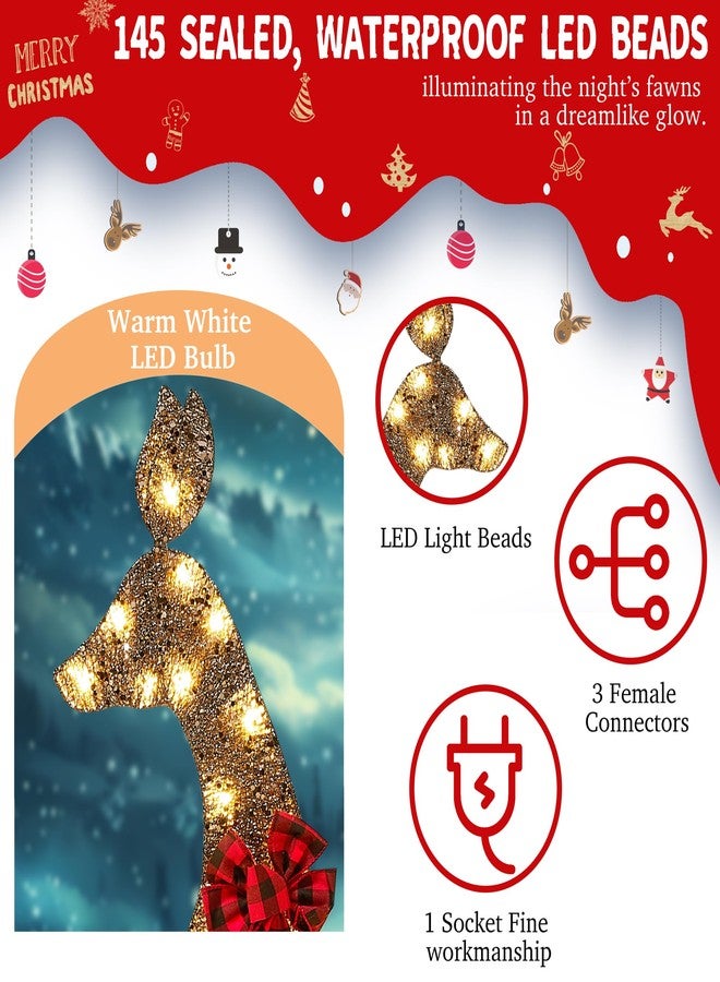 HbSpacstial 48 Inch 2.5D Gold Lighted Christmas Deer Decorations 3-Piece Outdoor Holiday Decorations Reindeer Set with 145 Warm White LEDs, Large Yard Display for Garden, Storefront - Image 2