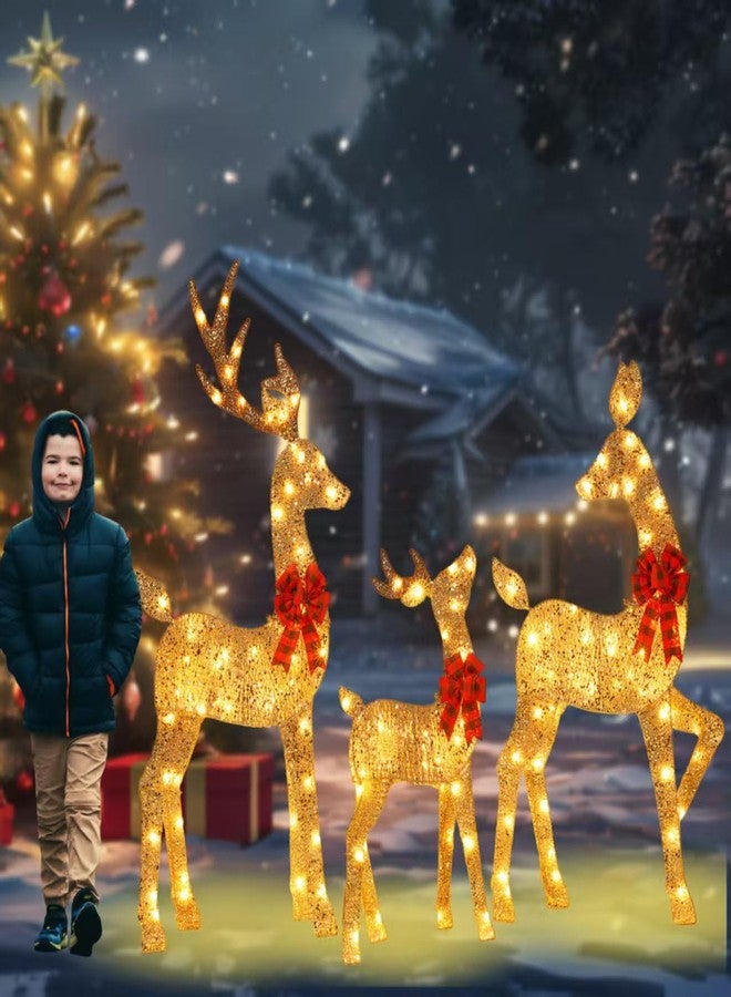 HbSpacstial 48 Inch 2.5D Gold Lighted Christmas Deer Decorations 3-Piece Outdoor Holiday Decorations Reindeer Set with 145 Warm White LEDs, Large Yard Display for Garden, Storefront - Image 1