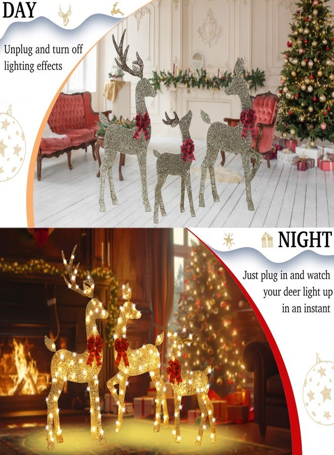 HbSpacstial 48 Inch 2.5D Gold Lighted Christmas Deer Decorations 3-Piece Outdoor Holiday Decorations Reindeer Set with 145 Warm White LEDs, Large Yard Display for Garden, Storefront - Image 5