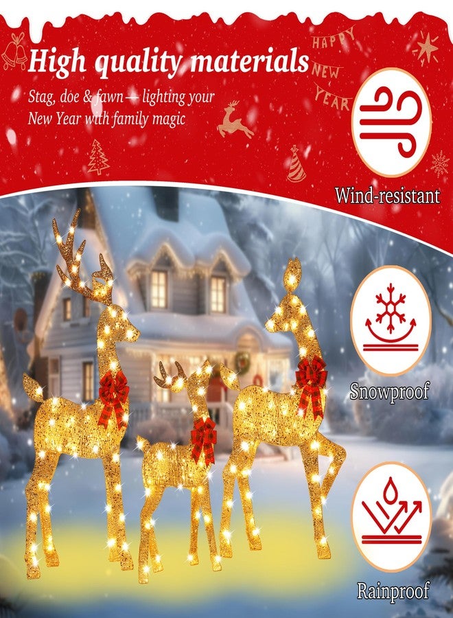 HbSpacstial 48 Inch 2.5D Gold Lighted Christmas Deer Decorations 3-Piece Outdoor Holiday Decorations Reindeer Set with 145 Warm White LEDs, Large Yard Display for Garden, Storefront - Image 3