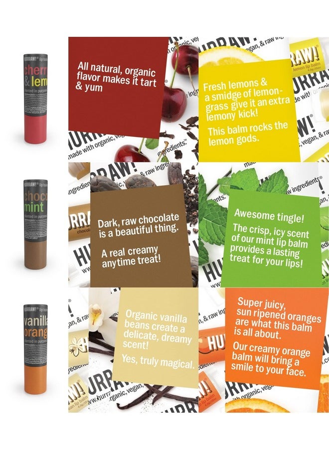 Hurraw! Cherry Lemon Chocolate Mint & Vanilla Orange Lip Balm 3 Pack Bundle Plasticfree With New Cardboard Pushup Tube. Certified Organic Natural & Vegan. Bee Shea Soy & Palm Free. Made In Usa  - Image 3