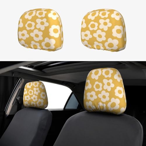 YANGDADA Vintage Groovy Flowers Cute Car Head Rest Covers 2 Piece Elastic Car Seat Headrest Protector Universal Fit Most Vehicles Auto Interior Accessories for Women Men - Image 1