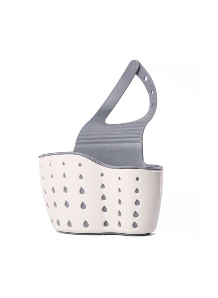 LA FIESTA Beige Kitchen Sink Caddy Sponge Holder Silicone Plastic Soap Holder Hanging Adjustable Strap Faucet Caddy with Drain Holes for Drying 