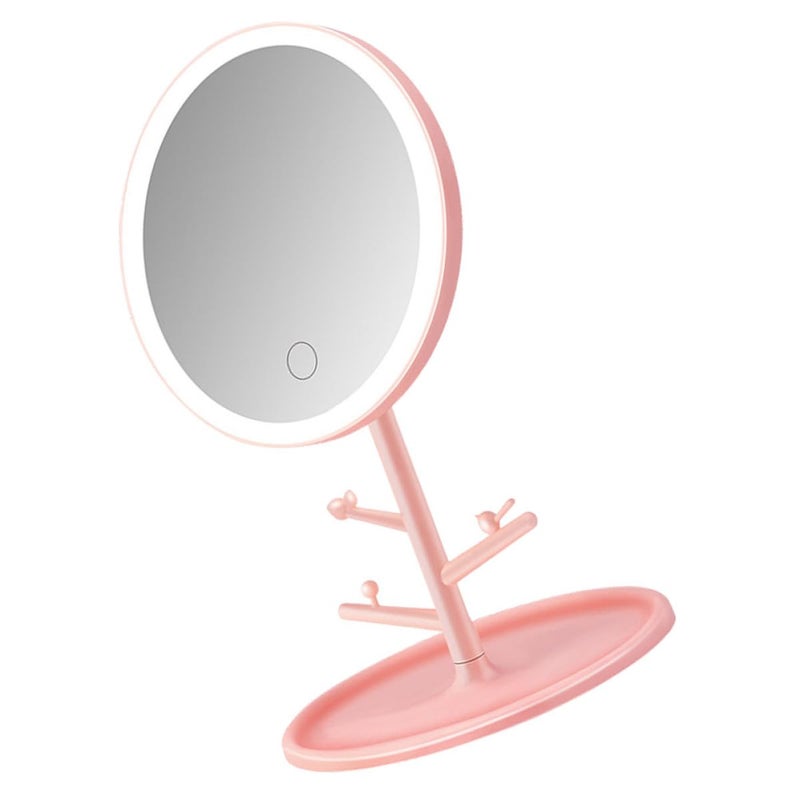 Adjustable LED Cosmetic Mirror Foldable USB Rechargeable Compact Dressing Tabletop Travel Pink - Image 2