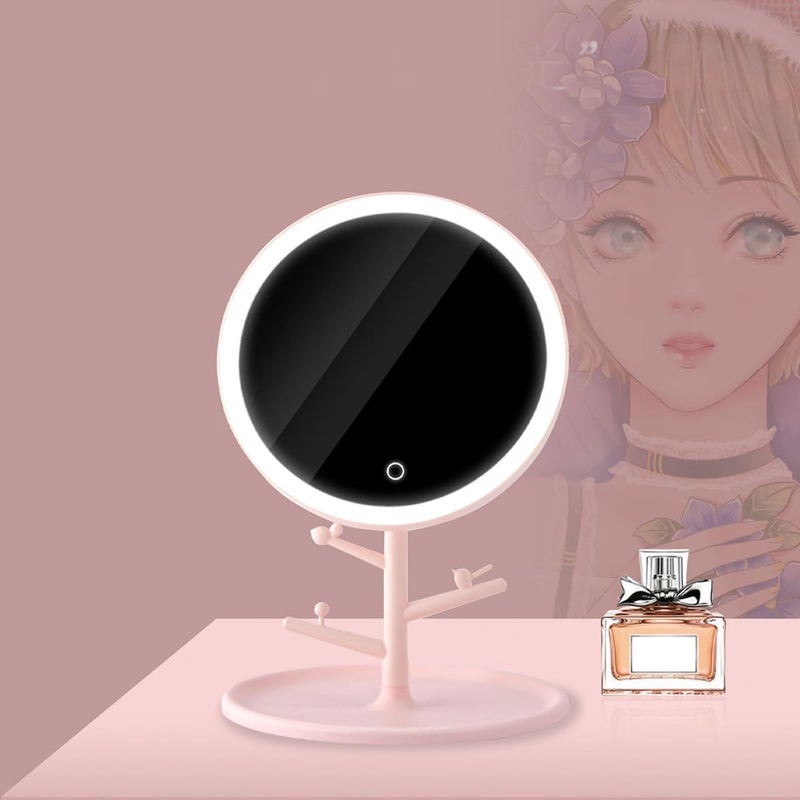 Adjustable LED Cosmetic Mirror Foldable USB Rechargeable Compact Dressing Tabletop Travel Pink - Image 5