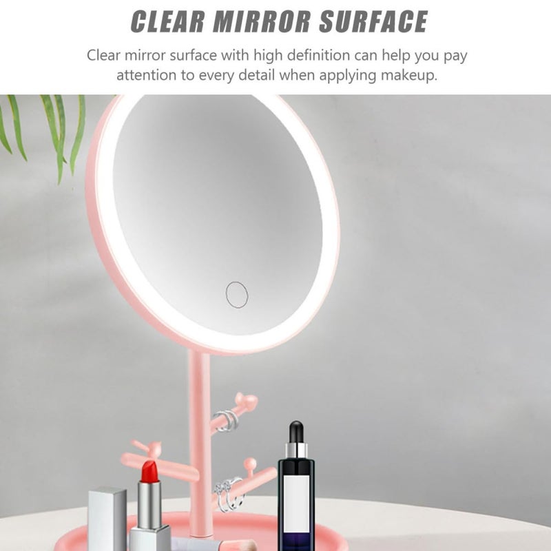 Adjustable LED Cosmetic Mirror Foldable USB Rechargeable Compact Dressing Tabletop Travel Pink - Image 4