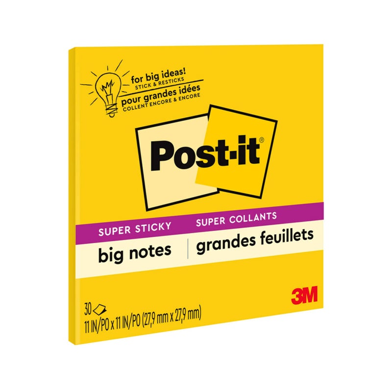 Post It ملاحظات بوست-إت سوبر لاصقة كبيرة، 11 بوصة × 11 بوصة، 1 دفتر، قوة لاصقة مضاعفة، أصفر، قابل لإعادة التدوير (BN11) - Image 1