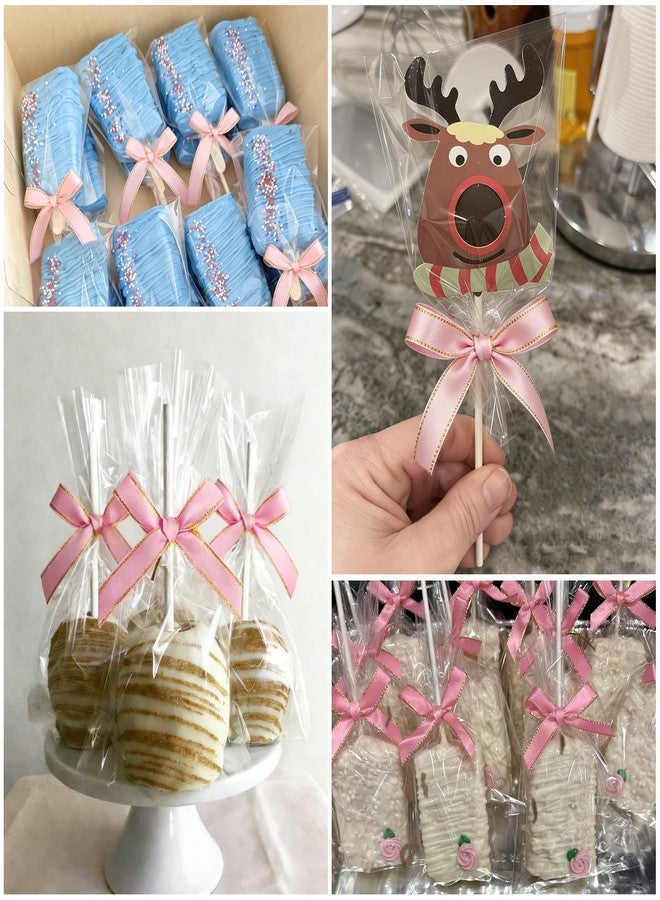 Roxjaejae 150 Pcs Cake Pop Kit, Paper Cake Pop Sticks with Clear Cellophane Bags and Pink Bow Twist Ties, Cake Pops Making Tools for Lollipops, Candies, Chocolates, Cookies, DIY Desserts - Image 4