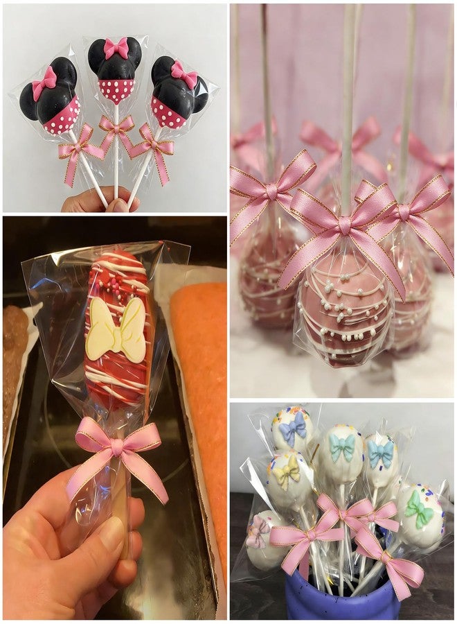 Roxjaejae 150 Pcs Cake Pop Kit, Paper Cake Pop Sticks with Clear Cellophane Bags and Pink Bow Twist Ties, Cake Pops Making Tools for Lollipops, Candies, Chocolates, Cookies, DIY Desserts - Image 2