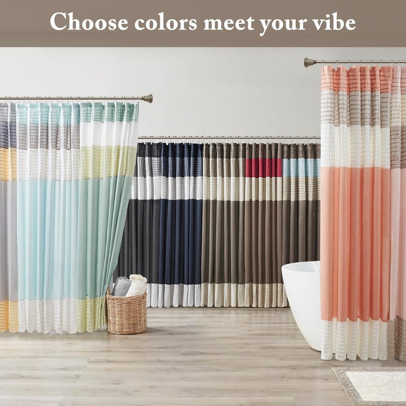 madison park Amherst Bathroom Shower Curtain Faux Silk Pieced Striped Modern Microfiber Bath Curtains, 72x72 Inches, Natural - Image 3