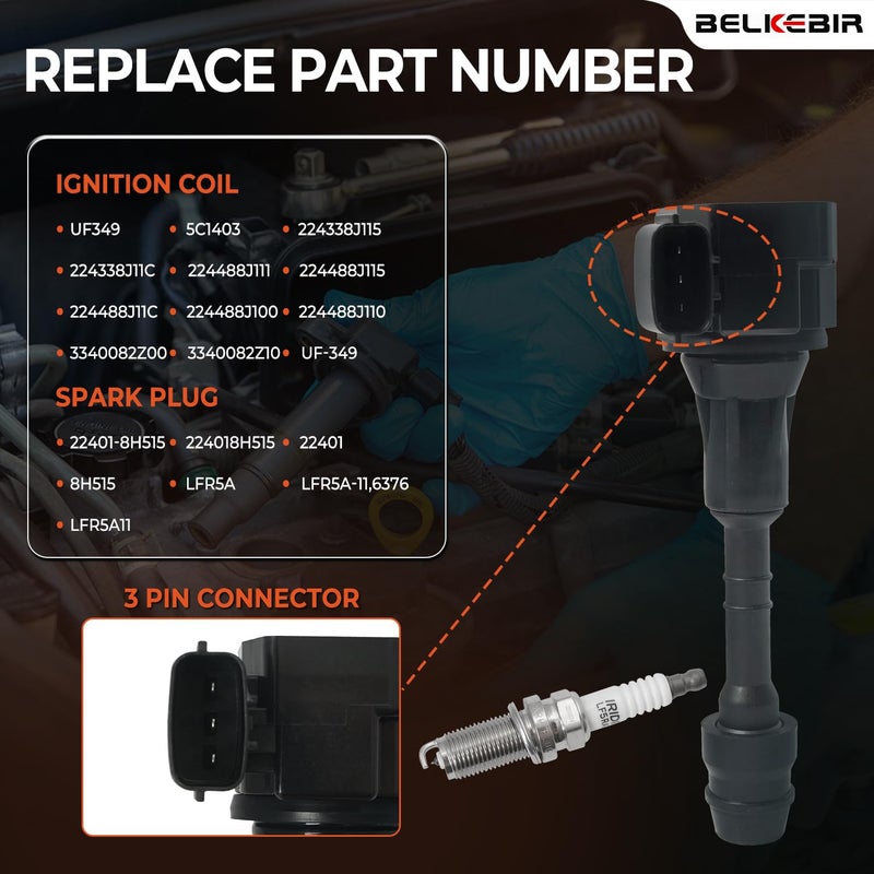 BELKEBIR Set of 6 Ignition Coil Pack & Spark Plugs Compatible with 3.5L 4.0L V6 Nissan Altima Frontier Maxima Murano Pathfinder Quest Xterra NV1500 NV2500 NV3500, Infiniti I35 QX4, Suzuki Equator Replace UF349 - Image 3