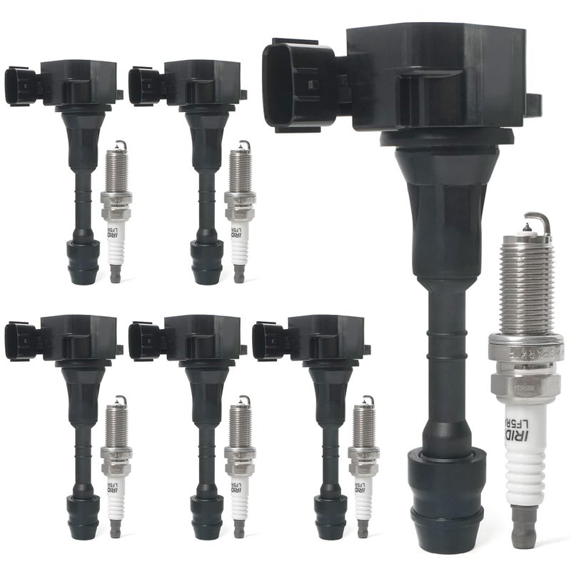 BELKEBIR Set of 6 Ignition Coil Pack & Spark Plugs Compatible with 3.5L 4.0L V6 Nissan Altima Frontier Maxima Murano Pathfinder Quest Xterra NV1500 NV2500 NV3500, Infiniti I35 QX4, Suzuki Equator Replace UF349 - Image 1