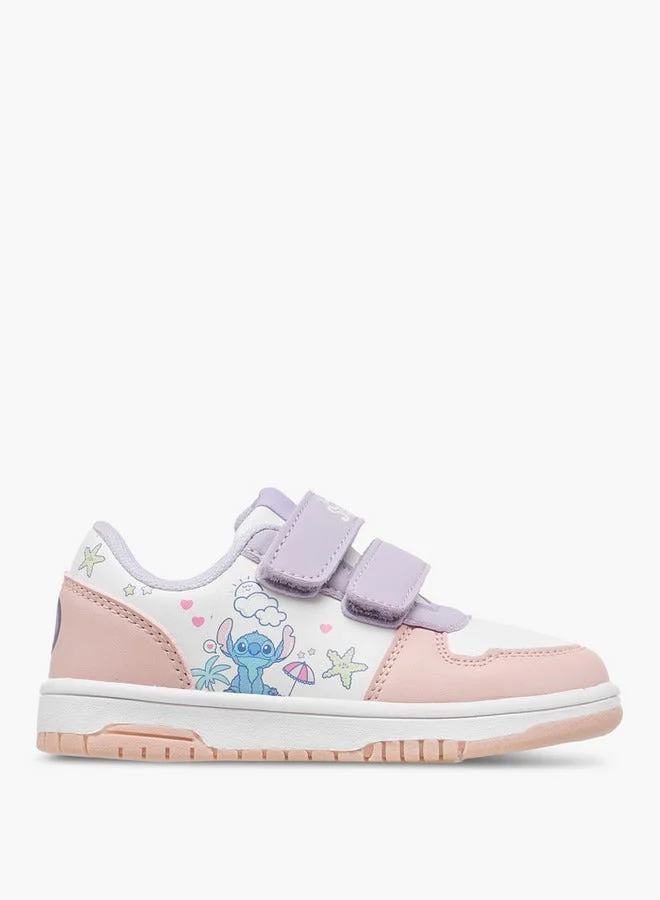 Disney Girls Stitch Print Sneakers with Hook and Loop Closure