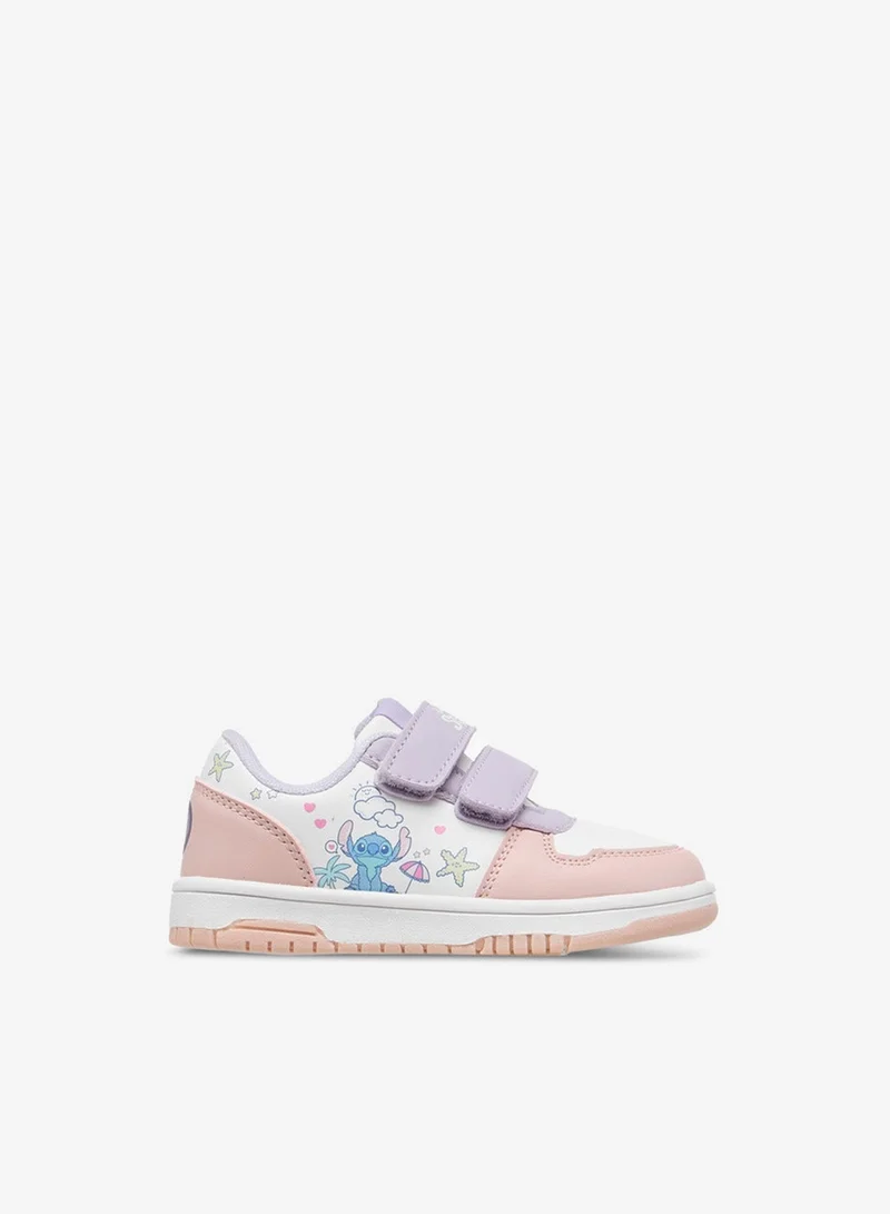 Disney Girls Stitch Print Sneakers with Hook and Loop Closure