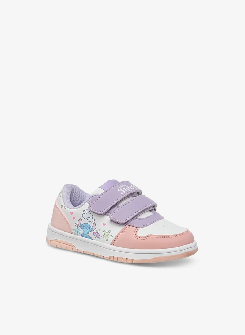 Disney Girls Stitch Print Sneakers with Hook and Loop Closure