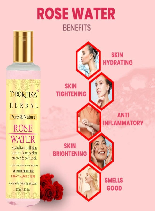 Drontika Herbal Rose Water/Gulab jal |Herbal Skin Toner| Enriched with Rose Oil Paraben Free| 200ml - Image 4