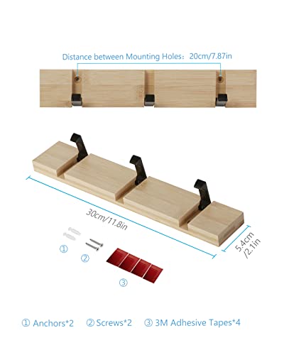 JSVER Coat Rack Wall Mount Coat Hooks, Coat Hooks Wall Mounted with 3 Standard Retractable Hooks, Space-Saving Coat Rack for Entryway, Hallway, Bathroom, Living Room, Bedroom - Image 4