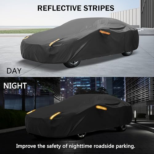MORNYRAY Compatible with Ford Mustang,Car Cover Outdoor Waterproof Sun Rain Snow Hail Protection with Driver Door Zipper (Black, Custom Fit Ford Mustang) - Image 4