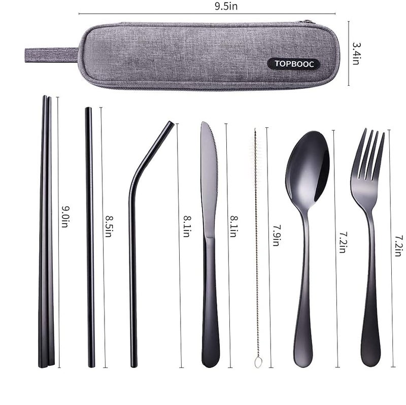 Topbooc Portable Stainless Steel Flatware Set, Travel Camping Cutlery , Portable Utensil Silverware Dinnerware Set with a Waterproof Case (Black) - Image 3