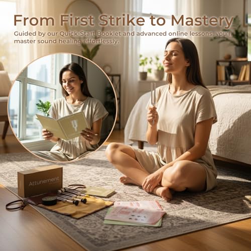 CALMCREST Tuning Forks for Healing Set with 7 Chakras Guide Cards (128Hz, 136.1Hz, 256Hz, 384Hz) – Weighted & Unweighted Premium Tuning Forks for Sound Therapy, Energy Balancing, Meditation & Chakra Healing - Image 2