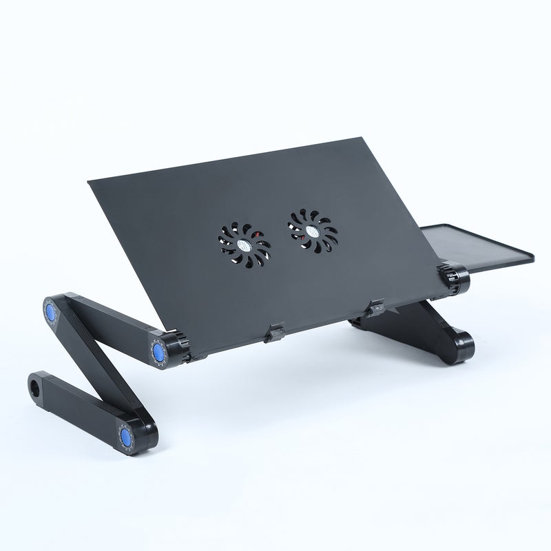 Aluminium Adjustable Laptop Stand Lightweight Portable Laptop Table Office Laptop Riser Standing Desk with 2 Cooling Fans& Pad Sofa Couch Bed Tray - Image 1