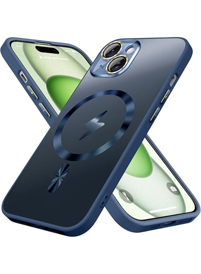 جراب مصمم مغناطيسيًا متوافق مع iPhone 15، [واقي كامل لعدسة الكاميرا] [تم اختباره ضد السقوط بدرجة عسكرية] غطاء مقاوم للخدش غير لامع مقاوم للصدمات لهاتف iPhone 15 مقاس 6.1 بوصة، أزرق - Image 2