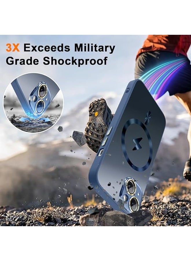 جراب مصمم مغناطيسيًا متوافق مع iPhone 15، [واقي كامل لعدسة الكاميرا] [تم اختباره ضد السقوط بدرجة عسكرية] غطاء مقاوم للخدش غير لامع مقاوم للصدمات لهاتف iPhone 15 مقاس 6.1 بوصة، أزرق - Image 3