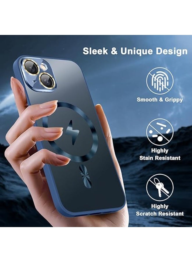 جراب مصمم مغناطيسيًا متوافق مع iPhone 15، [واقي كامل لعدسة الكاميرا] [تم اختباره ضد السقوط بدرجة عسكرية] غطاء مقاوم للخدش غير لامع مقاوم للصدمات لهاتف iPhone 15 مقاس 6.1 بوصة، أزرق - Image 4