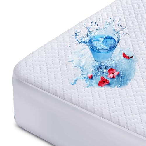 Hanherry 100 Waterproof Mattress Protector Queen Size Mattress Cover 3D Air Fabric Cooling Mattress Pad Cover Smooth Soft Breathable Noiseless 821 Deep Pocket