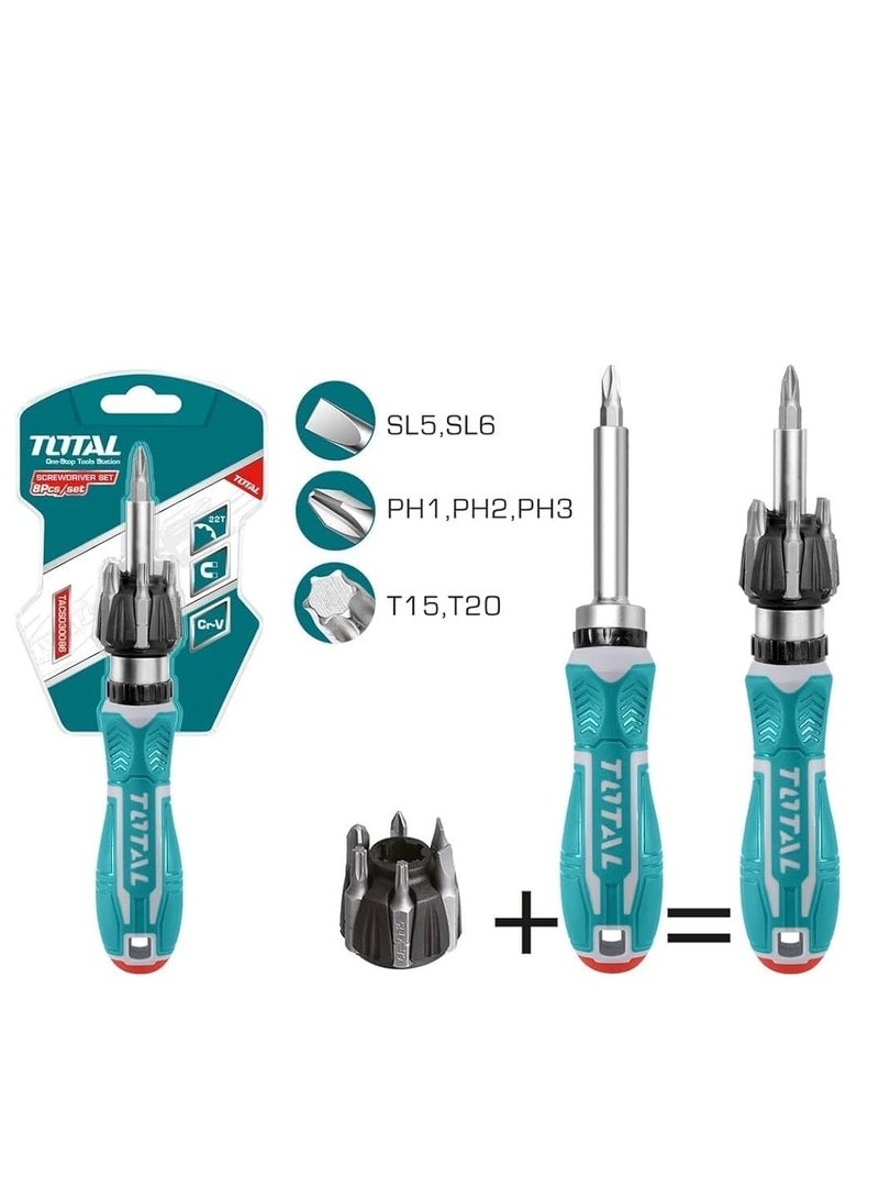 TOTAL Total 8Pcs Ratchet Screwdriver Set – High-Quality Tool for Home Repairs and DIY Projects with 7 Bits  - Image 2