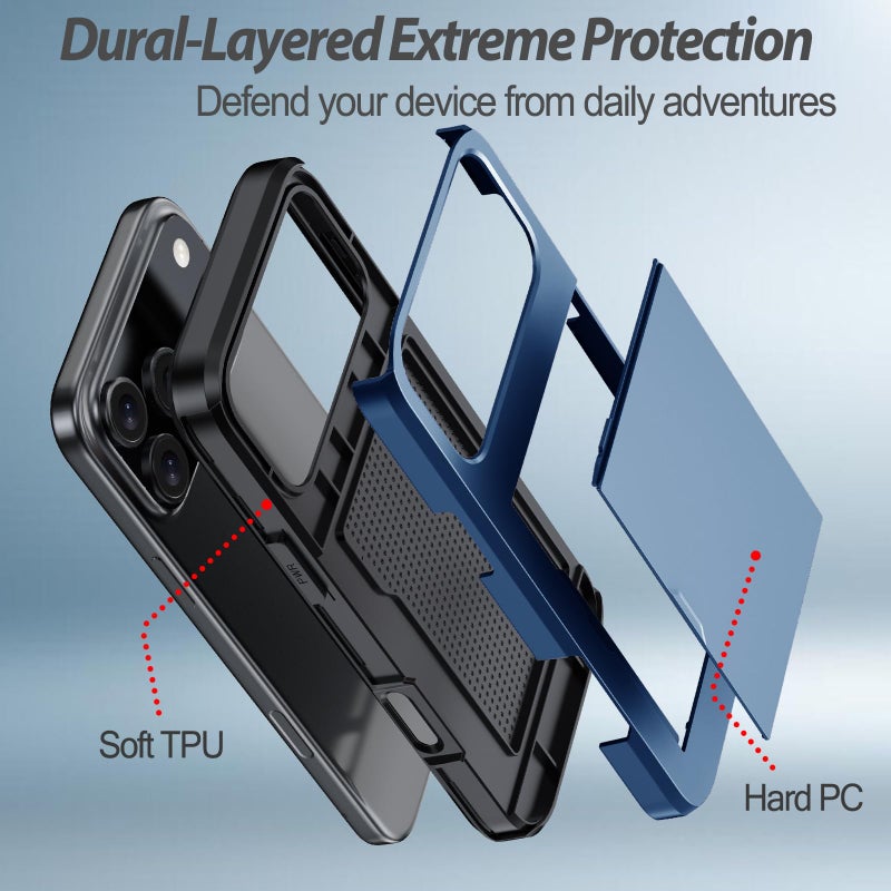 Benbenjaytek for iPhone 17 Pro Wallet Case with Card Holder + 2 Tempered Glass Screen Protector Protective Shockproof Hidden Card Slot Slim Case Women Men for iPhone 17 Pro 6.3â€³(Blue) - Image 2