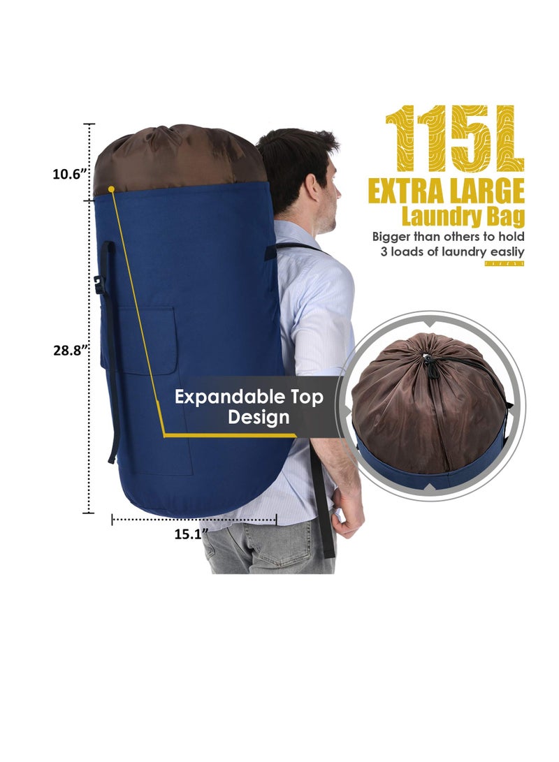 Excefore Laundry Bag Backpack Extra Large, 115L Laundry Backpack with Padded Shoulder Strap, Sturdy Travel Laundry Bag, Hanging laundry bag for College Dorm, Durable Laundry Backpack Bag, Blue - Image 2