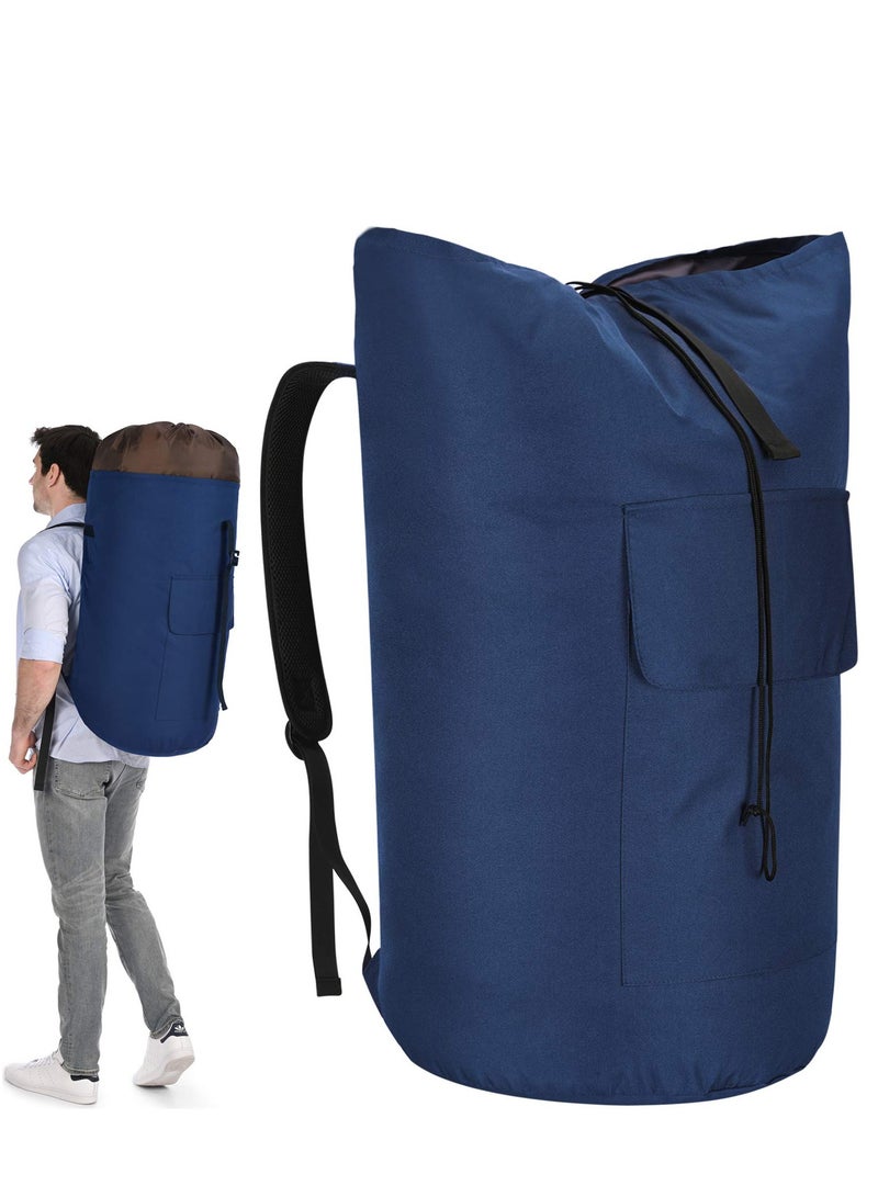 Excefore Laundry Bag Backpack Extra Large, 115L Laundry Backpack with Padded Shoulder Strap, Sturdy Travel Laundry Bag, Hanging laundry bag for College Dorm, Durable Laundry Backpack Bag, Blue - Image 1