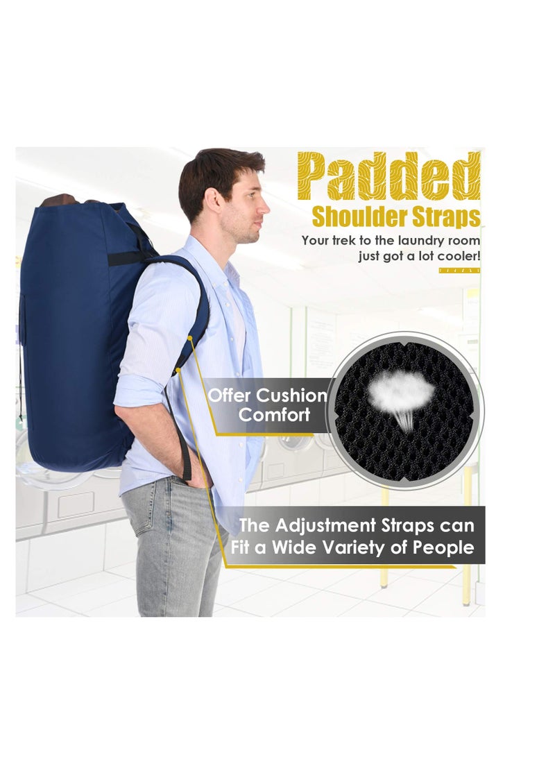 Excefore Laundry Bag Backpack Extra Large, 115L Laundry Backpack with Padded Shoulder Strap, Sturdy Travel Laundry Bag, Hanging laundry bag for College Dorm, Durable Laundry Backpack Bag, Blue - Image 3