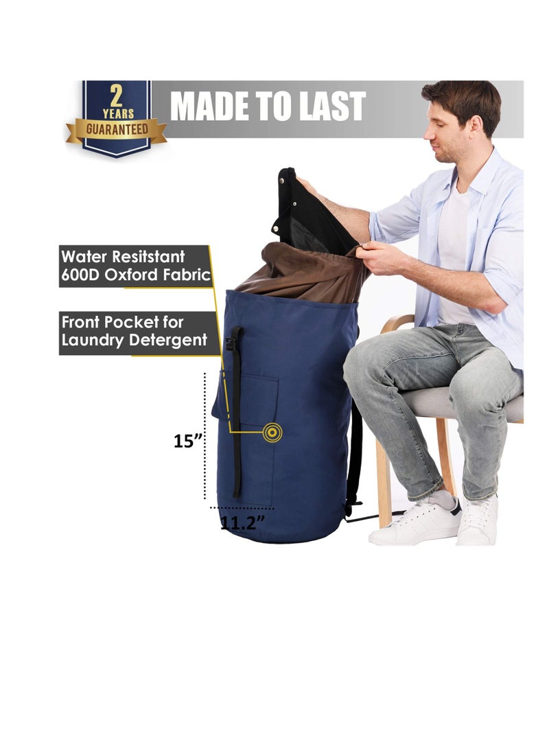 Excefore Laundry Bag Backpack Extra Large, 115L Laundry Backpack with Padded Shoulder Strap, Sturdy Travel Laundry Bag, Hanging laundry bag for College Dorm, Durable Laundry Backpack Bag, Blue - Image 5