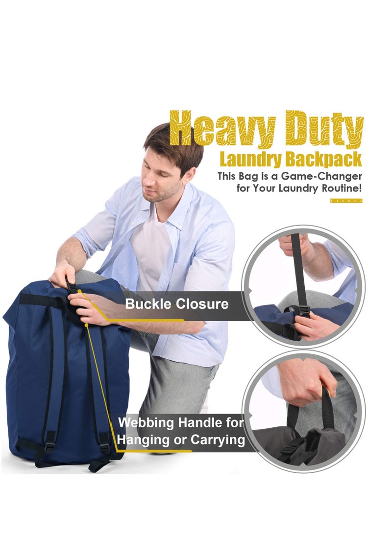 Excefore Laundry Bag Backpack Extra Large, 115L Laundry Backpack with Padded Shoulder Strap, Sturdy Travel Laundry Bag, Hanging laundry bag for College Dorm, Durable Laundry Backpack Bag, Blue - Image 4