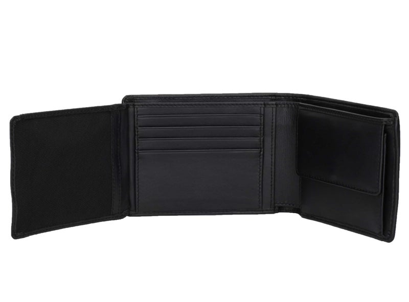 DiLoro Italy Mens Leather Wallet Bifold Flip ID Section Coin RFID Protection Full Grain Men purse Credit Card Holder (Black Lamb) - Image 1