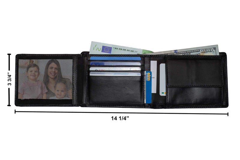 DiLoro Italy Mens Leather Wallet Bifold Flip ID Section Coin RFID Protection Full Grain Men purse Credit Card Holder (Black Lamb) - Image 5