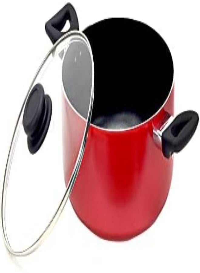 AKDC Kitchenmark Aluminum Casserole With Glass Lid, Induction Safe Saucepan With Durable Non-Stick Granite Coating Stock Pot Heat Resistant Handles Cookware Casseroles Pan Red Color (L - 26 Cm) - Image 1