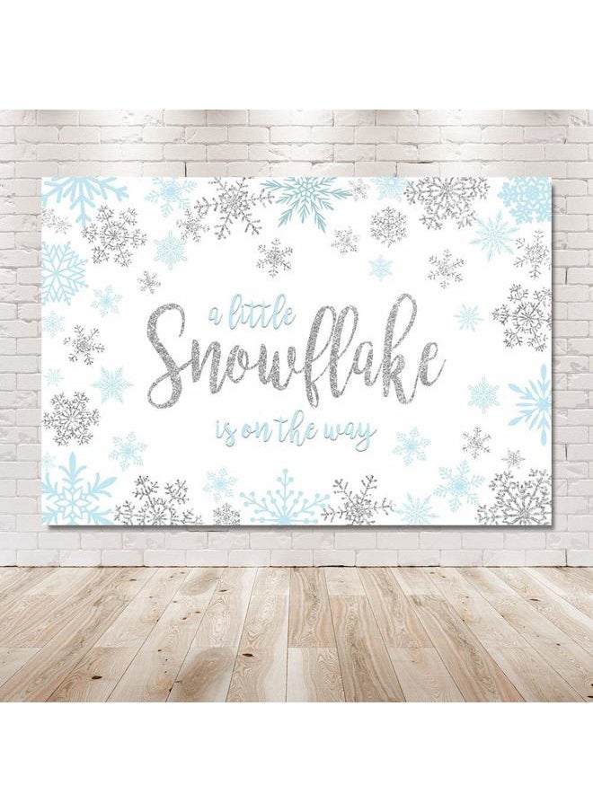 MEHOFOND 7x5ft Snowflake Boy Baby Shower Photo Background Props Winter Blue Silver Little Snowflake Winter Wonderland Backdrops Party Decoration for Photo Photo Banner Supplies  - Image 5