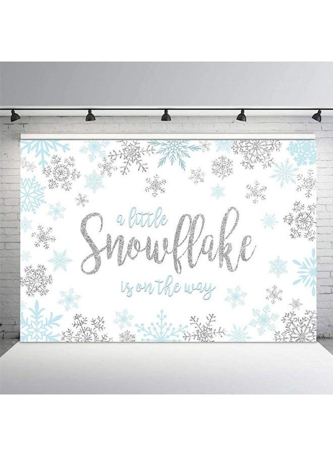 MEHOFOND 7x5ft Snowflake Boy Baby Shower Photo Background Props Winter Blue Silver Little Snowflake Winter Wonderland Backdrops Party Decoration for Photo Photo Banner Supplies  - Image 1