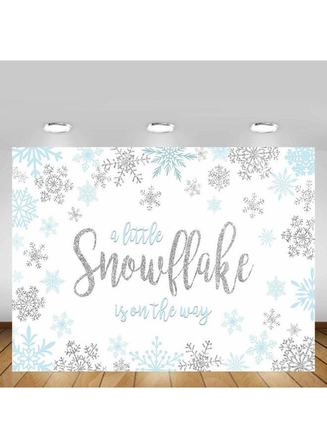 MEHOFOND 7x5ft Snowflake Boy Baby Shower Photo Background Props Winter Blue Silver Little Snowflake Winter Wonderland Backdrops Party Decoration for Photo Photo Banner Supplies  - Image 2