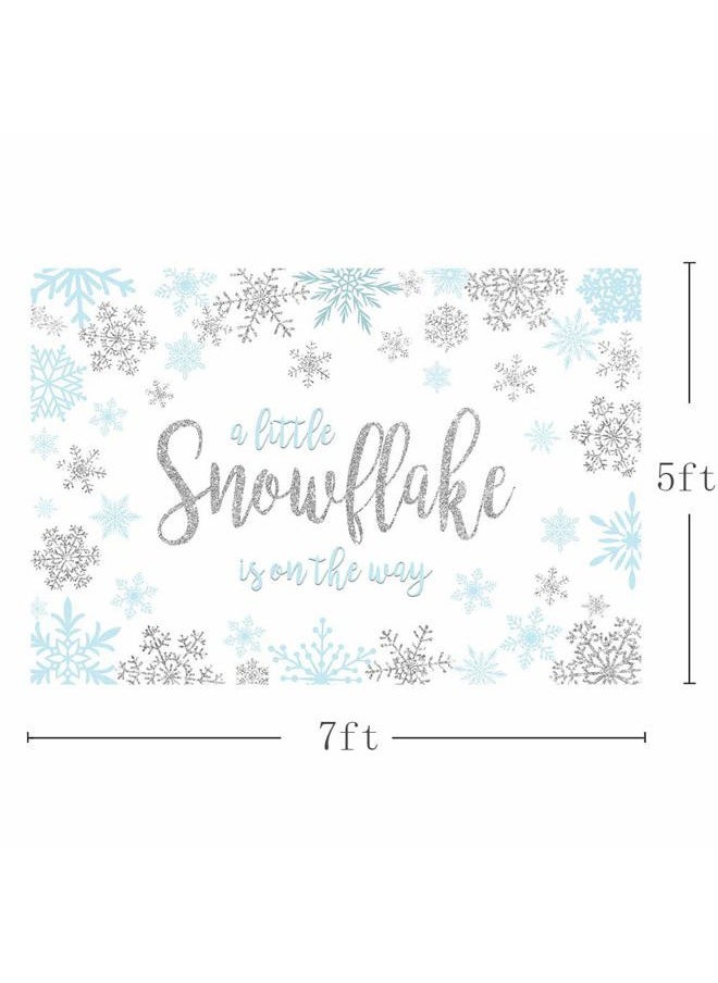 MEHOFOND 7x5ft Snowflake Boy Baby Shower Photo Background Props Winter Blue Silver Little Snowflake Winter Wonderland Backdrops Party Decoration for Photo Photo Banner Supplies  - Image 4