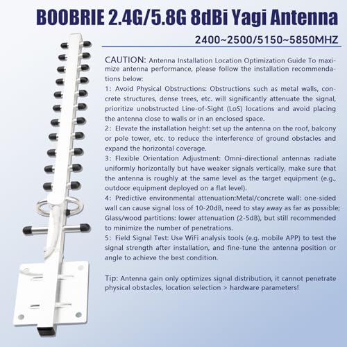 BOOBRIE Dual Band Yagi WiFI Antenna 2.4G/5.8G 8dBi Outdoor Directional Antenna High Gain RP-SMA Female Connector 4.92Ft RG58 Cable 13 Unit WIFi Yagi Antenna for Router Network Card WiFi Signal Booster - Image 4
