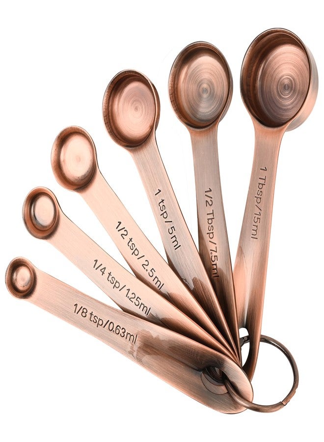 Viwehots Copper Measuring Spoons Set with Flat Bottom for Kitchen & Baking, Stainless Steel Measuring Spoons Set for Dry & Liquid, Metal Measuring Tools Set with Engraved US & Metri Markings - Image 1